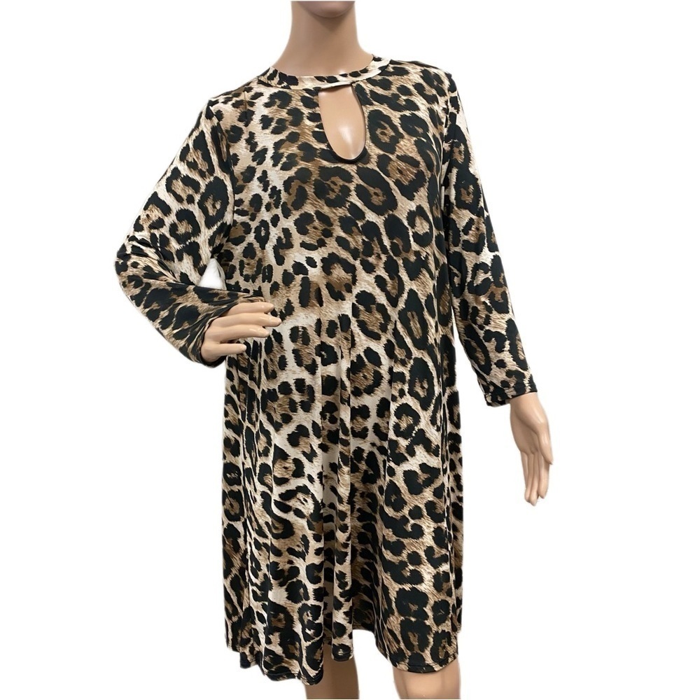 Janette Plus Dress - Tan Black- 1X